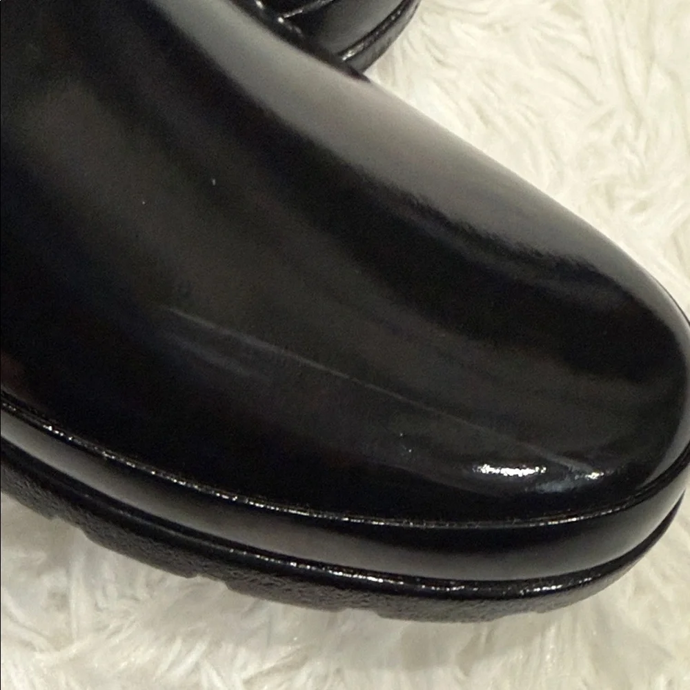 Hunter Refined Quilted Gloss Rain Boots Black Ankle Buckle Size 7